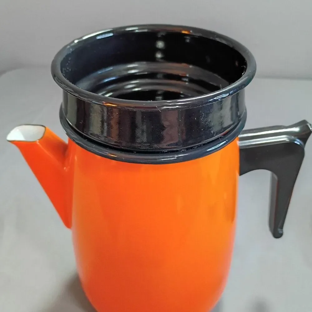 Vintage Aubecq Orange Ombre Enamel Mid Century Modern Coffee Pot France Aubeco
